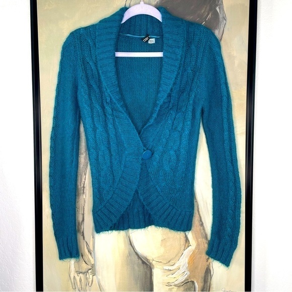 DIVIDED by H&M Teal Cable Knit Shawl Collar Cardigan - Picture 1 of 7